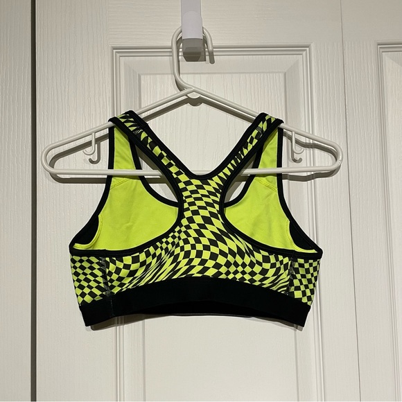 Nike Pro Sports Bra Workout Black Yellow Checker Dry Fit Size Medium Compression - Picture 2 of 3